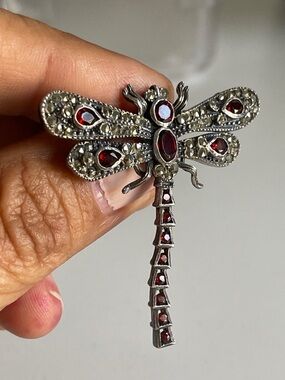 Dragonfly Brooch with GARNET  GEMSTONE Jewelry .925
